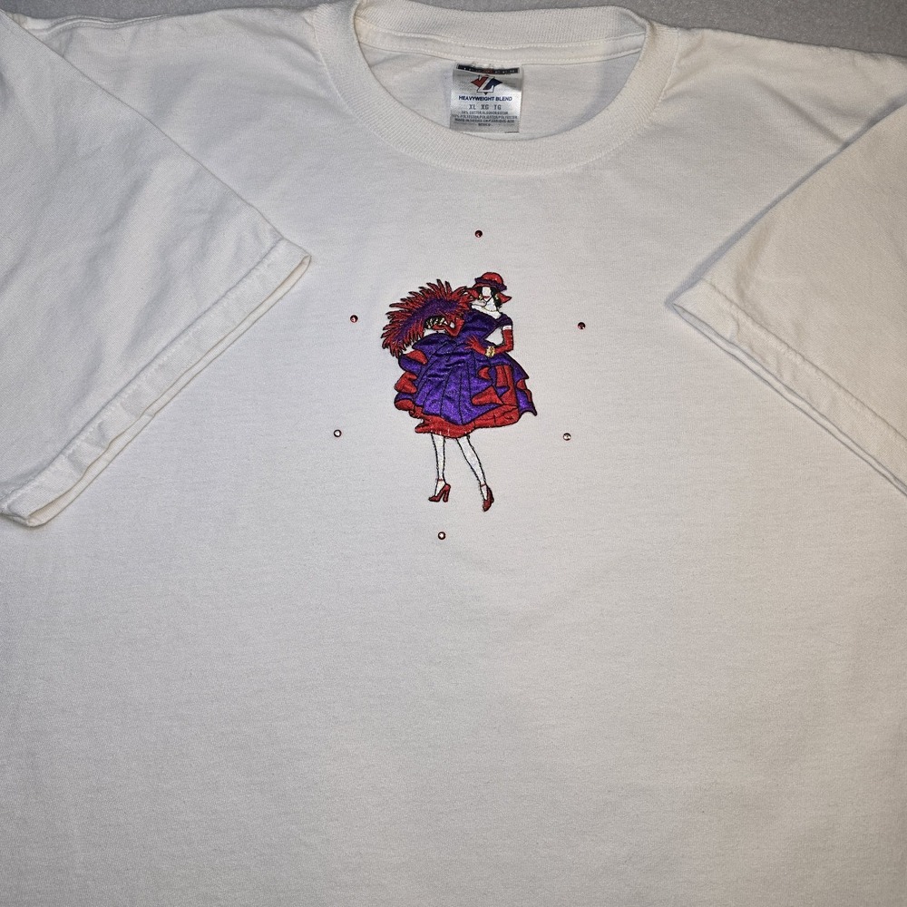 Vtg Red Hat Society T‎ Shirt XL Heavyweight Blanc Embroidered Rhinestone Bling